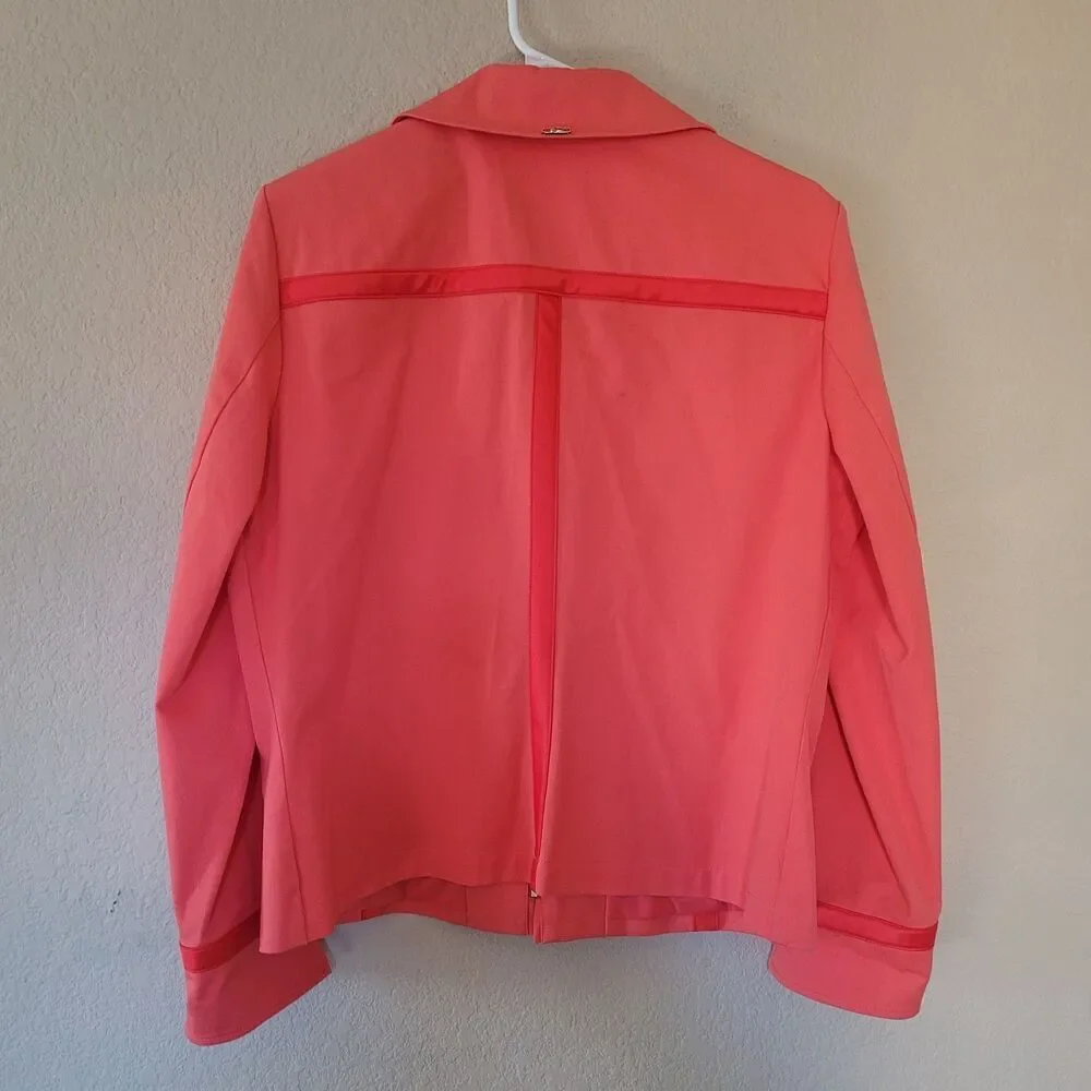 ST. JOHN SPORT MARIE GRAY Womens Orange Zip Up Jacket Blazer size Large Pockets - Picture 10 of 10